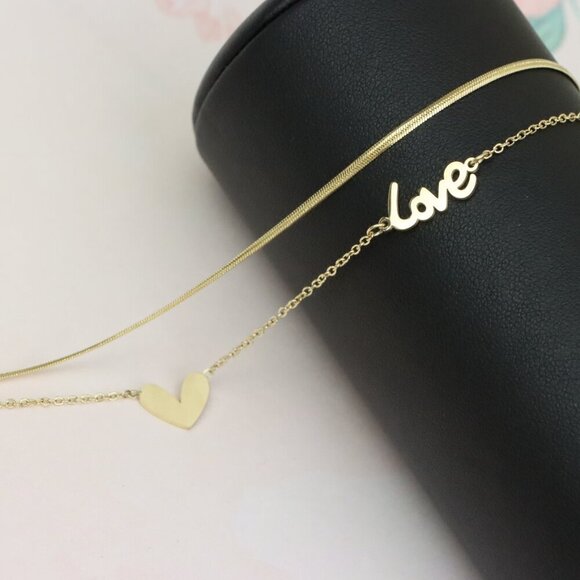 Elegant Yellow Gold Love and Heart Double Chain Bracelet for Women, XPBL0627 - Picture 4 of 12